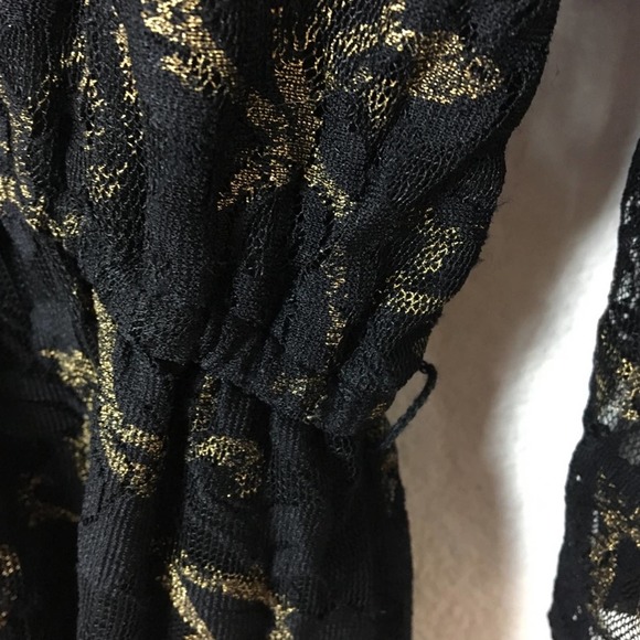 Funky 90s y2k Goth Wanna Be Black Lace Dress with Gold - Picture 5 of 7